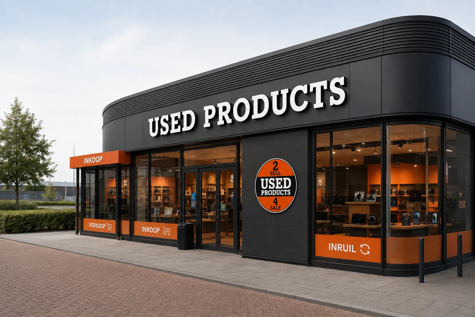 Gevel van een Used Products winkel